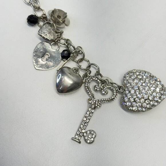 Heart Pendant Charm Necklace‎ Lock Key Love Silver-Tone Sparkle - Picture 3 of 7